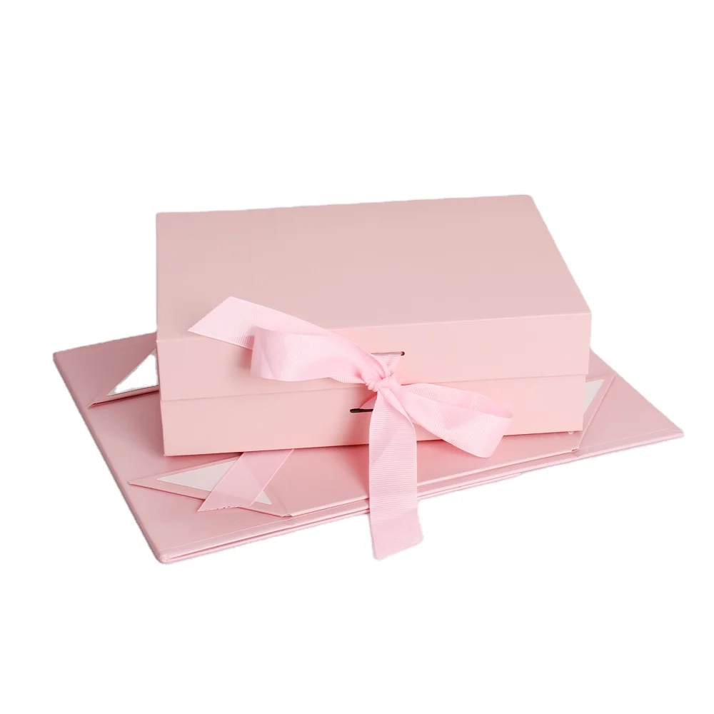 Custom Pink Gift Boxes With Ribbon Folding Gift Boxes With Magnetic Closure for Presents Package Box for Gift