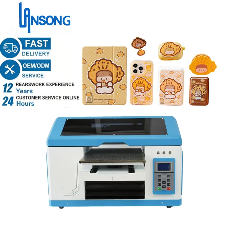 Yuqori sifatli yangi UV inkjet tekislikdagi printer, avtomatik, portativ, kichik formatli A3/A4, PVC plastik karta, telefon qopqog'i uchun