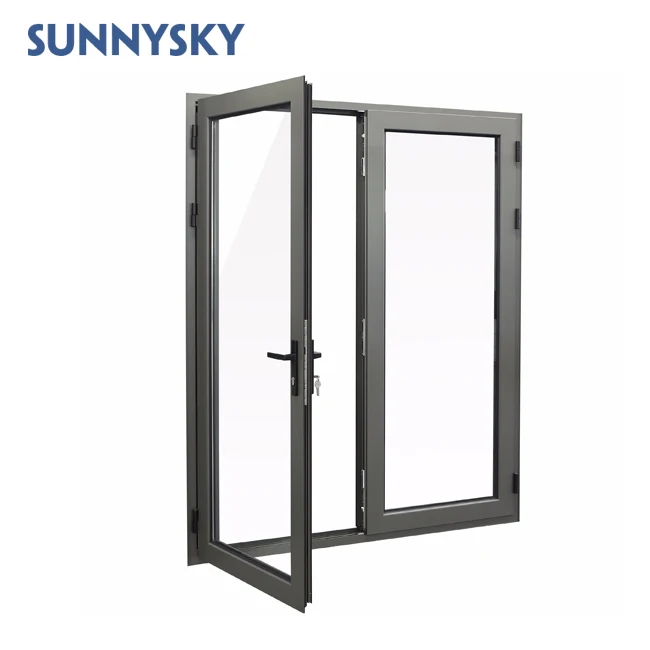 Sunnysky Fancy Cheap Security Double Glass Hurricane Proof Impact Black Color Swing Door for Residential Projects