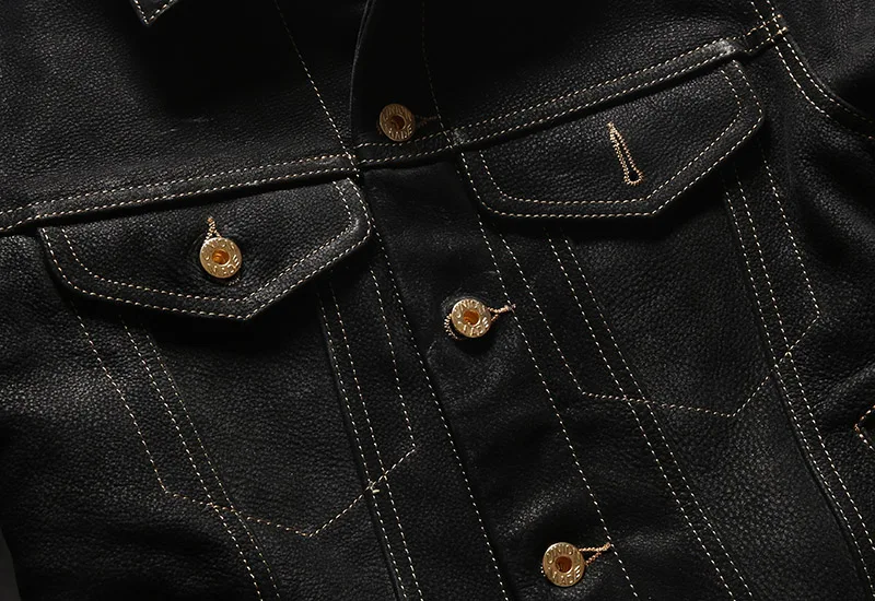 Men's Leather Jacket Turn-down Collar Cowhide Casual Coat_voghion.com