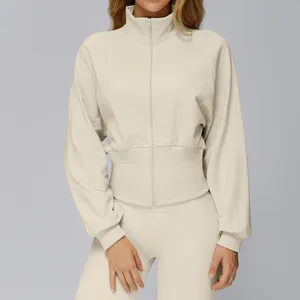 Women's Autumn Winter Stand up Collar Zipper Jacket Solid Color Sweatshirt Warm Running Sports Yoga Jacket