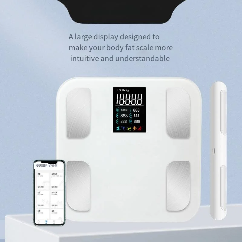 Factory-direct rectangular ITO 180kg capacity home-use battery-powered TFT LED glass electronic 8-electrode digital smart body fat scale.