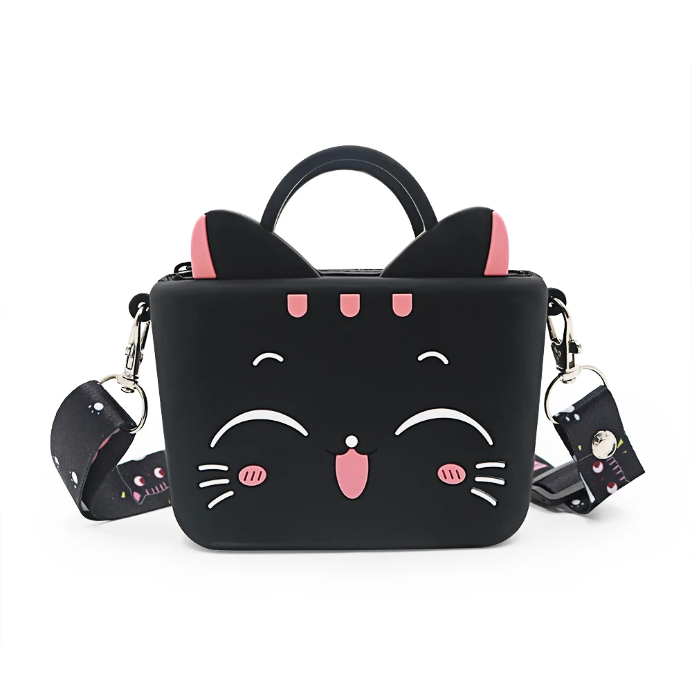 lovely Happy cat silicone hand rope wallet cute girls mini cartoon small rubber coin purse