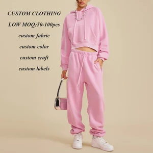 Factory Oem Streetwear Tracksuits Custom logo Print Women Heavyweigt Two Piece Hoodie Sweatpants Set Sweatsuits Blank Tracksuit
