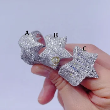 sterling silver 925 white gold plated iced out hip hop men fashion vvs moissanite star ring