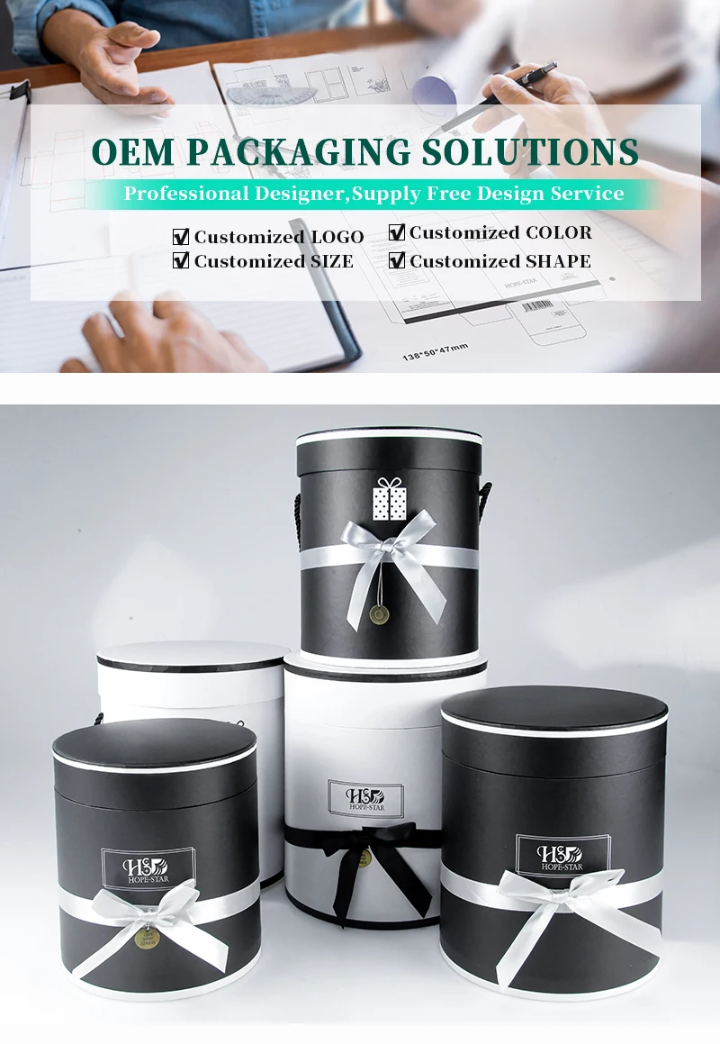 Design Black Matt Cardboard Paper Cylinder Box Luxury Rose Flower Gift ...