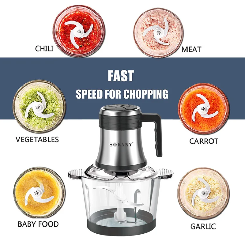 7026 6l 10l 12l Electric Stainless Steel Sokany Pounding Machine Food Processor Chopper Meat Grinder