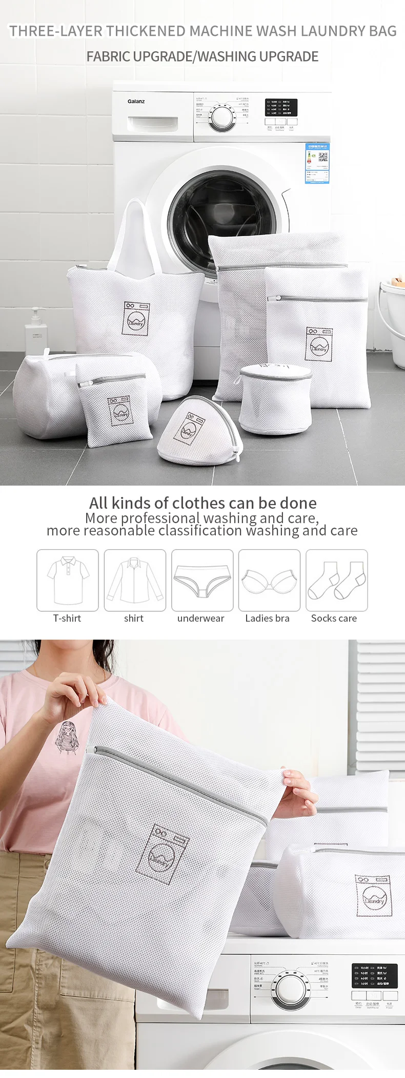 Wholesale Mesh Laundry Bags Foldable Set of 4/5 and 7 Clothing Washing Bags Household Durable Laundry Wash Bag