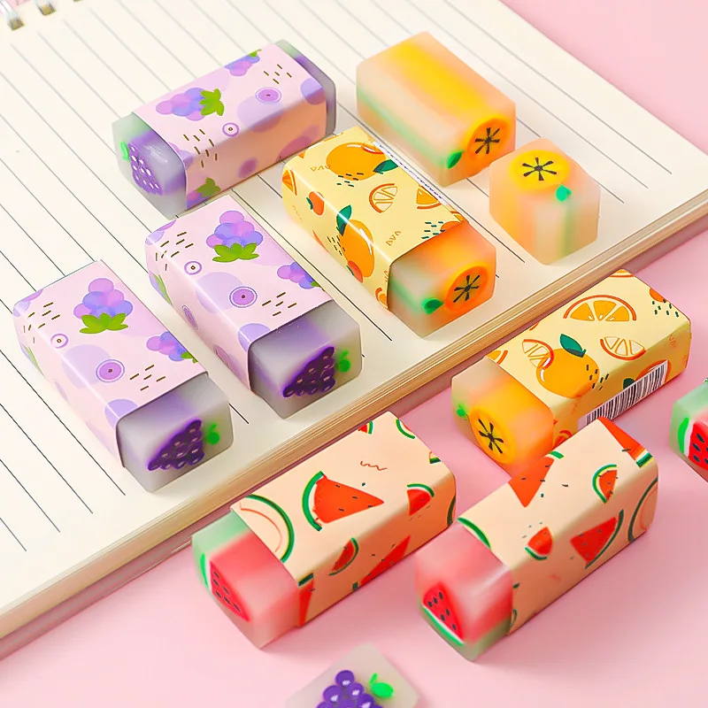 Cheap promotion school kids girls stationery exam pencil cute fruit erasers