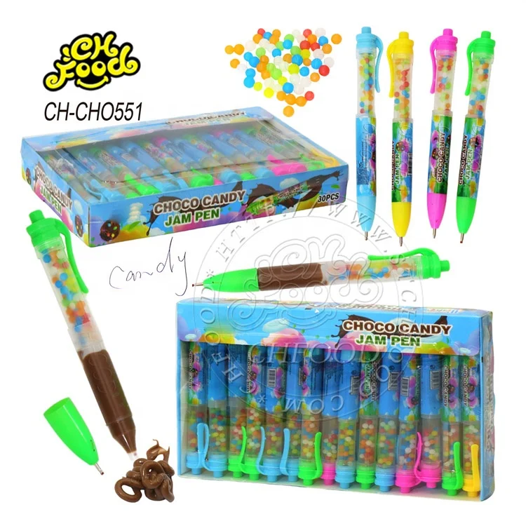 Wholesale Halal Ball-point Pen Shape Injection Syringe Toy with Chocolate Jam and Mini Colorful Pressed Candy OEM Children Candy