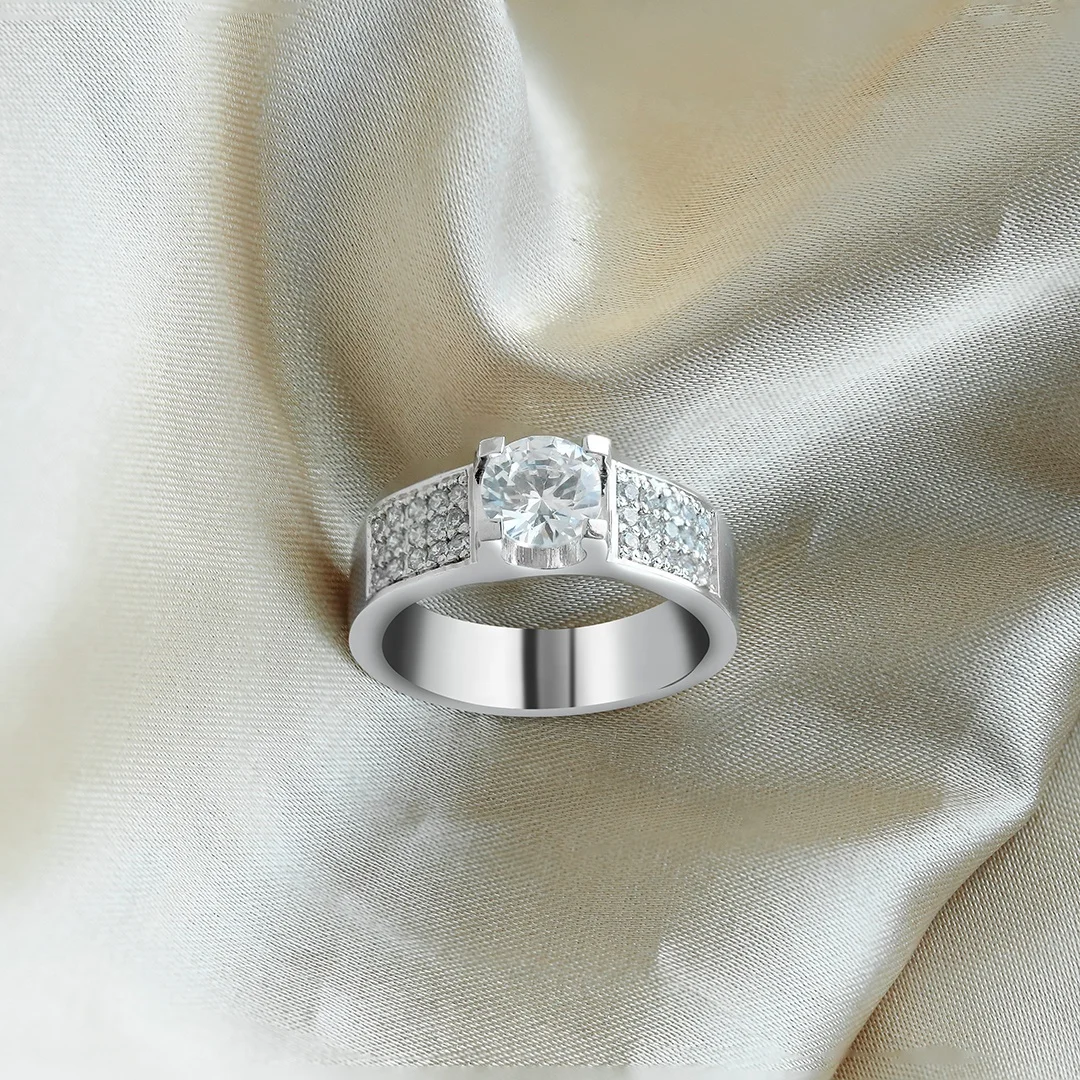 Anillos De Boda 18k White Gold Plated Rings Men Dubai Gold Rings Mens CZ  Silver Engagement Ring