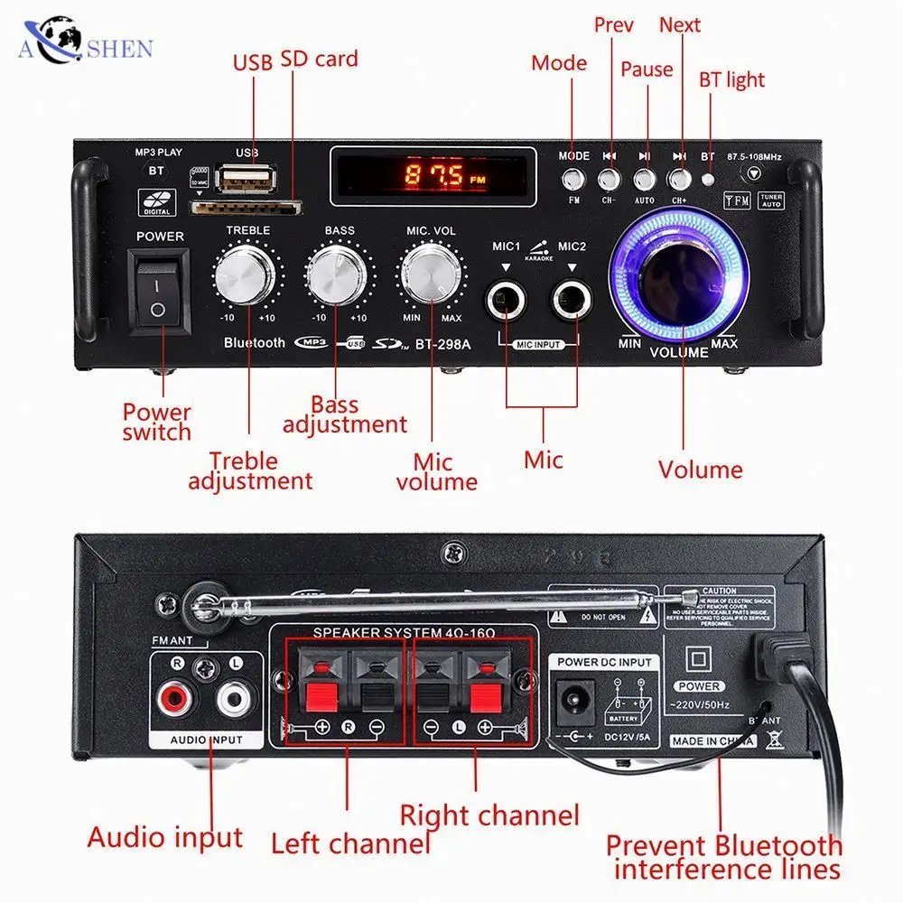 AOSHEN Sound Radio 2 Channel Home Bt With FM Car Equalizer Amplifier Board