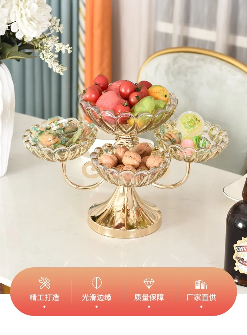 Fashion European Table Decoration Golden 5 Plates Metal Iron Glass Dry