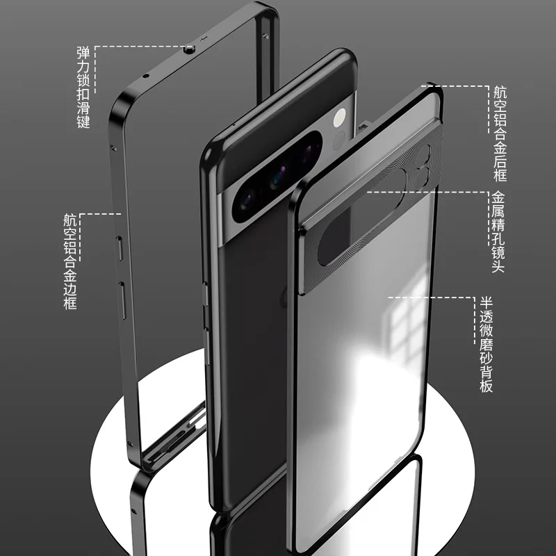 Business Style Suitable for Google Pixel 7/8 Pro Snap Button Phone case Metallic Single-sided Magnetic Protective case