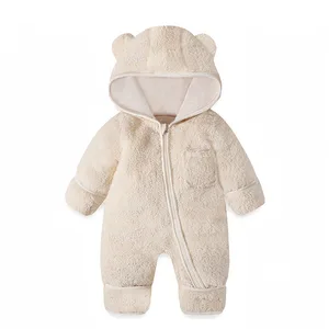 Children's European and American Summer Bear Zipper Solid Color Hooded Jumpsuit Climbing Clothes Newborn Shu Cotton Wool