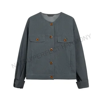 Round neck shirt jacket