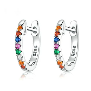 Fashion Gift Women Fashion Color Zircon Sterling Silver Hoops Earrings