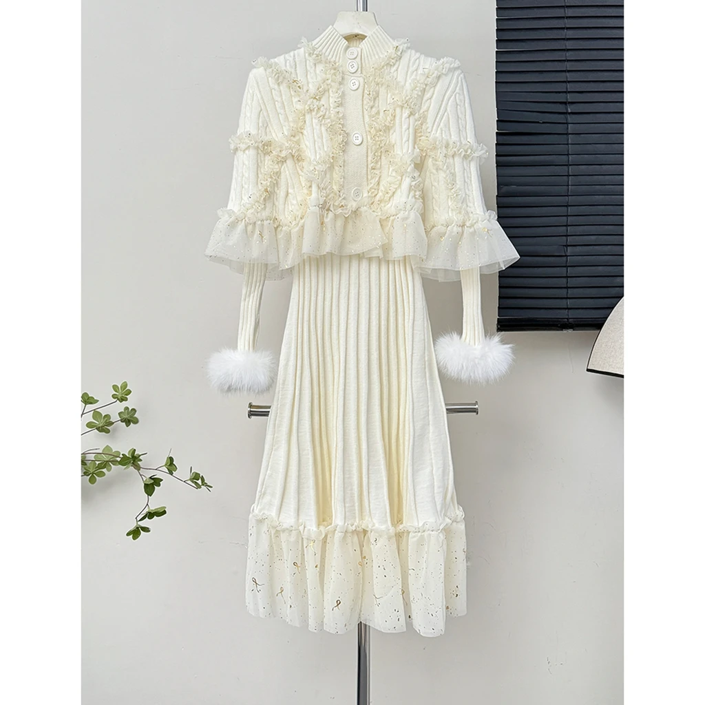 Autumn/Winter New Knitted Dress Shawl Cloak Two Piece Set Women's Hairy  Sleeve Word Dress Alibaba.com: Autumn/Winter New Knitted Dress Shawl Cloak Two Piece Set  Women's Hairy Sleeve Midi Dress : Apparel \u0026 Accessories