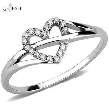 Qetesh Finger Rings Stainless Steel Fashion Heart Wedding Engagement Anniversary Propose Ring