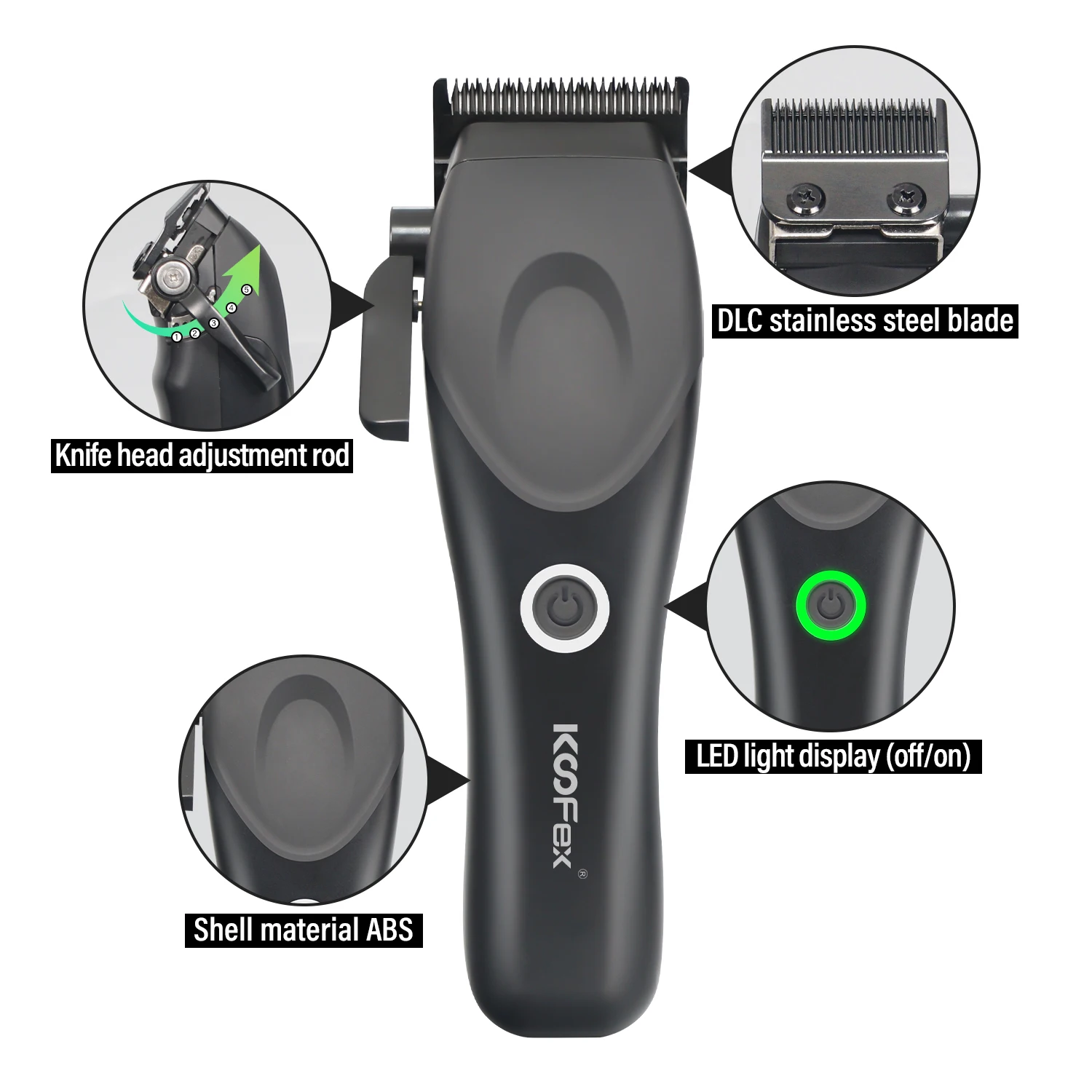 Koofex KF-6386 Cordless Hair Clipper, 8000 RPM, Adjustable Cutting