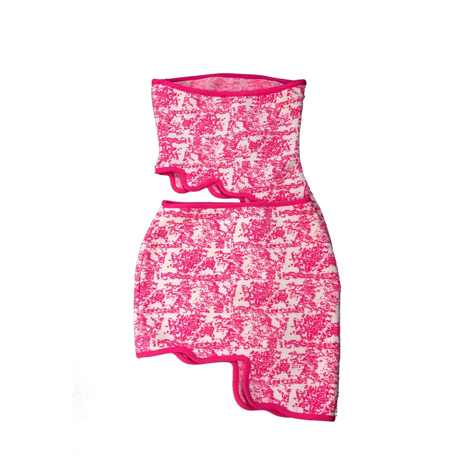 Asymmetric top and skirt set close-up