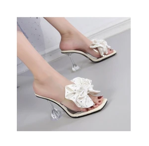 Little Diamond Slippers Women's Summer 2026 New Sweet Bow Half Drag High Heels Slim Heels