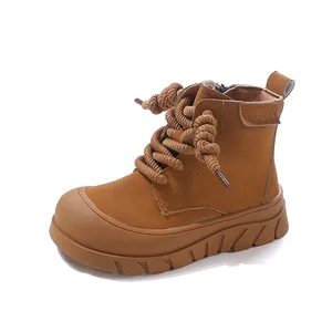 2026 New Fashion Anti-Slip Sole Winter Kid Shoes High Quality Soft PU Warm Plush Ankle Height Boots Boys Girls Flat Light