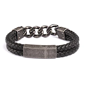 Mens Braided Leather Wrap Bracelet with Stainless Steel Clasp Custom Length Genuine Leather Bracelet for Men