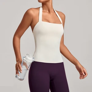 Halter Breathable Quick Dry Workout Open Back With Padding Custom Logo Gym Sports Fitness Yoga Top