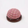 Red and white plaid-brown wooden base