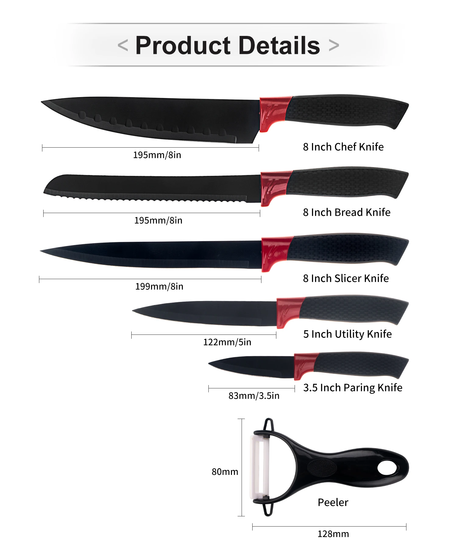 High Quality Stainless Steel Kitchen Knives Set Tools Forged Kitchen Knives Scissors Peeler Set 6pcs Chef Paring Knife
