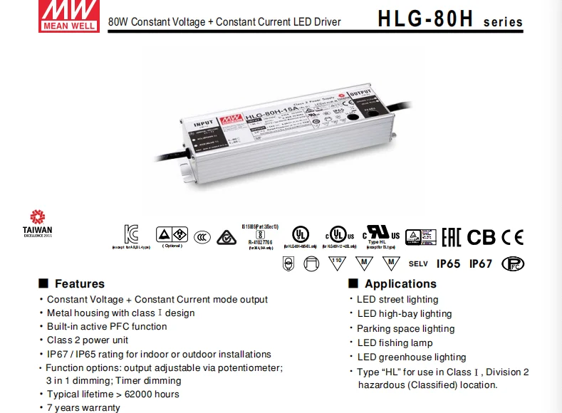 IP67 80W 15V Constant Current LED Driver for Street Lights