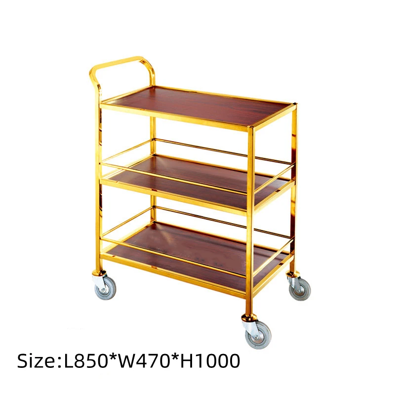 High-Grade Traditional Style 3-Layer Wooden Tea & Liquor Trolley Custom KTV Restaurant Hand Storage Cart for Hotels and Dining