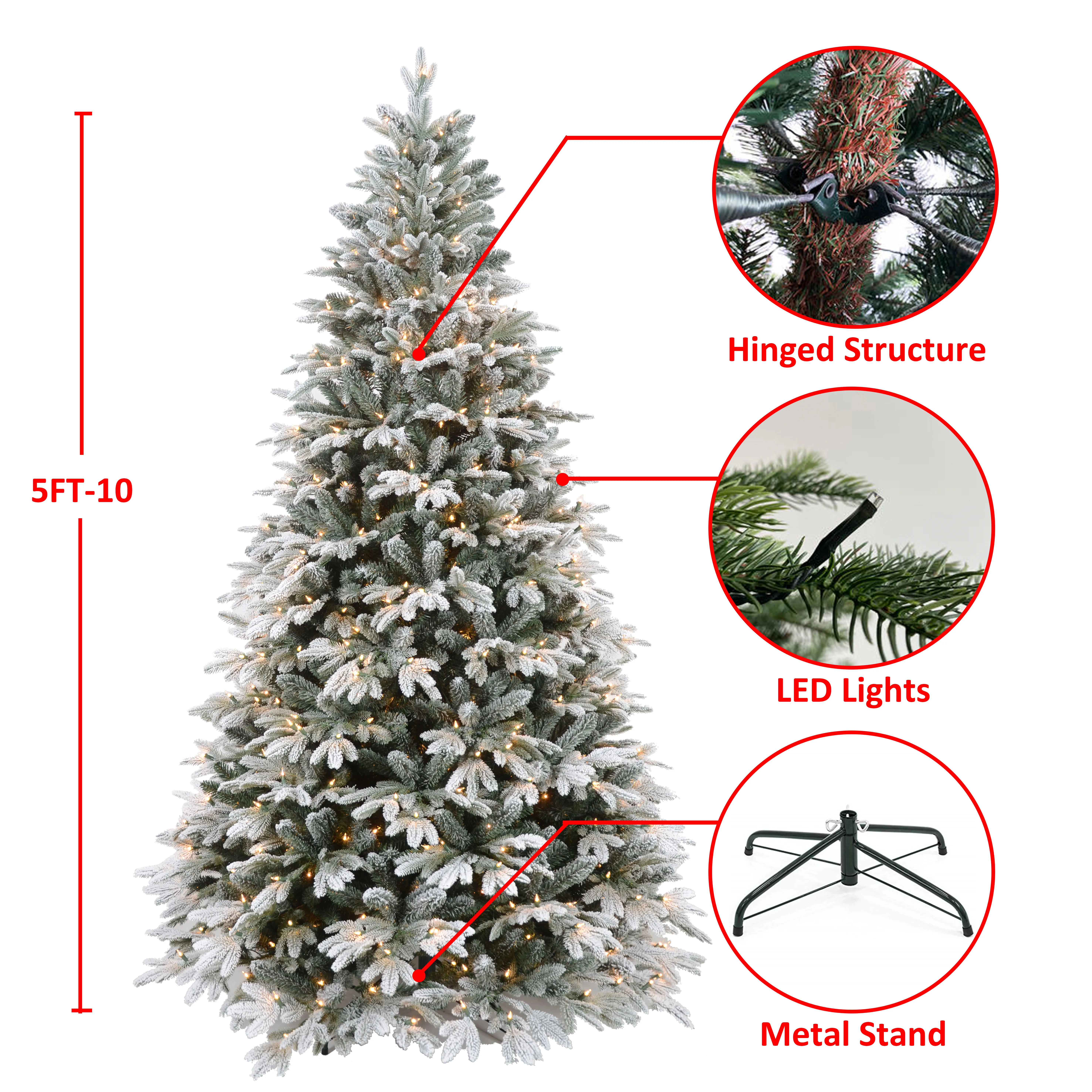 High Quality Prelit Artificial Christmas Tree Pe Pvc Snow Flocked