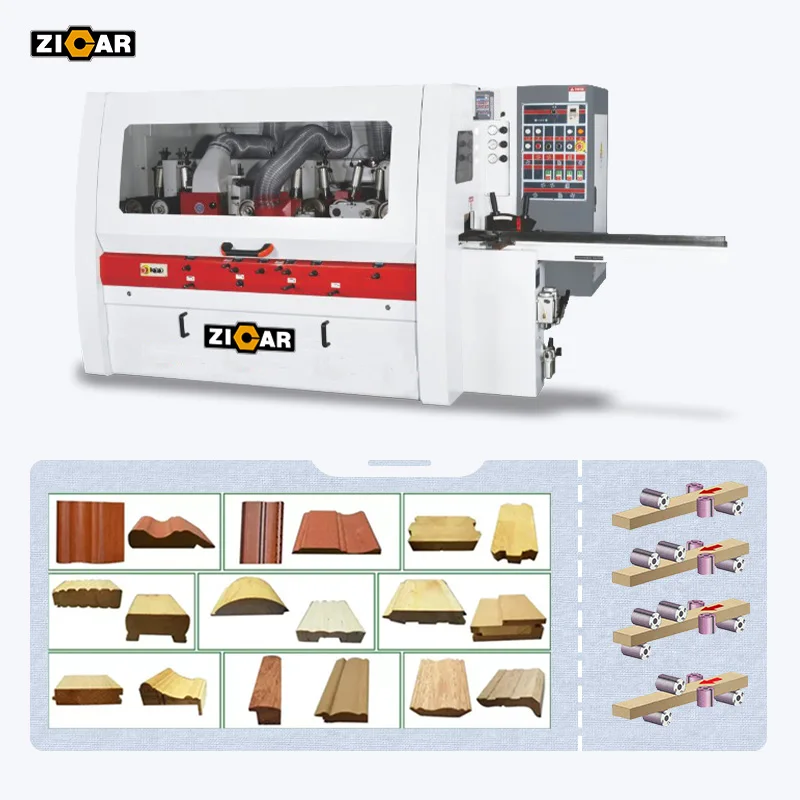 ZICAR Automatic Planer and Moulder for Photo Frame Four Side Planer Moulder 4 Face Wood Planing Molder Machine
