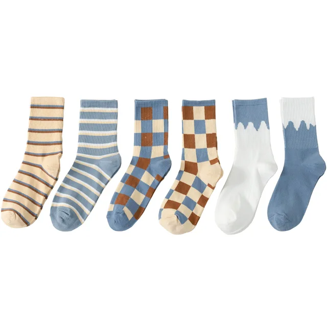 2025 wholesale autumn winter Cotton Crew Trendy Patterned Khaki Plaid Attractive Moisture-Wicking and Odor-Resistant Funny Socks