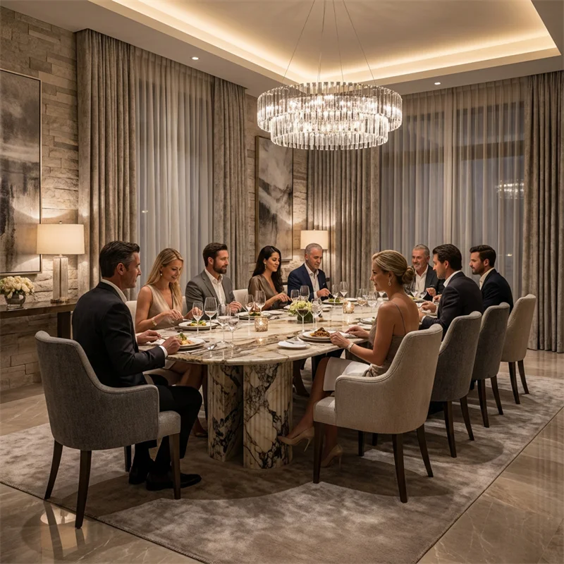 Meja Makan Marmer Pandora Modern Mewah dengan Garansi 1 Tahun untuk Penggunaan di Hotel dan Dapur