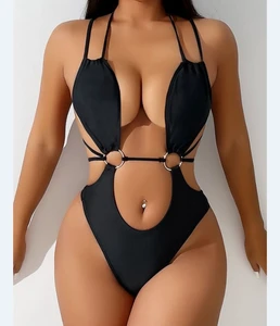 2026 Women in One Piece Hollow Out Swimsuit Black Sexy Fitness Swimwear