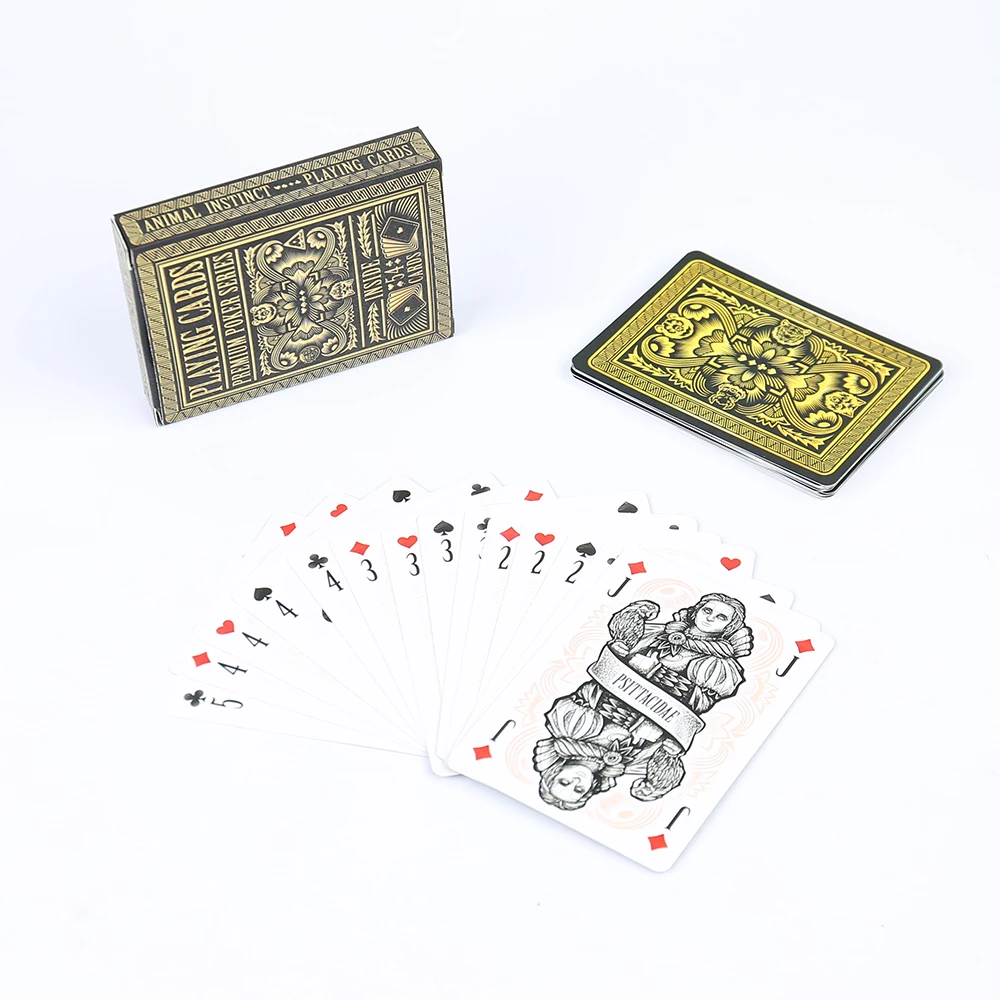 Customized Special Paper Playing Cards Set Hot Stamping Embossing 2 in 1 Poker Card with Fild Box