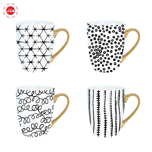 Simple design white sublimation mug gold handle decal coffee mug