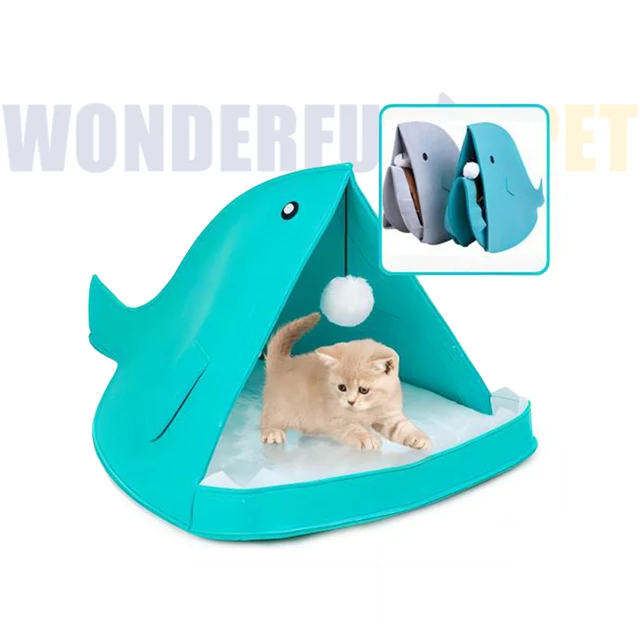 Cats Shark Tent Pet Portable Indoor Triangle Felt Cat Tent Cave House Bed with Washable Cushion for Cats Kittens Bed With Toy