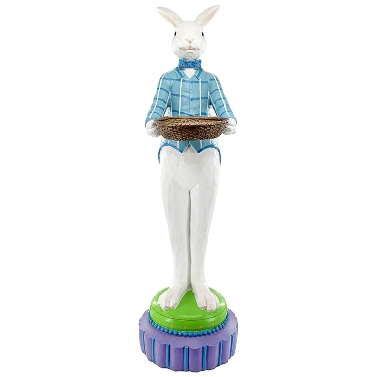 Easter Bunny Rabbit Butler Statue Waiter Rabbit Is at Your Service Cute Rabbit