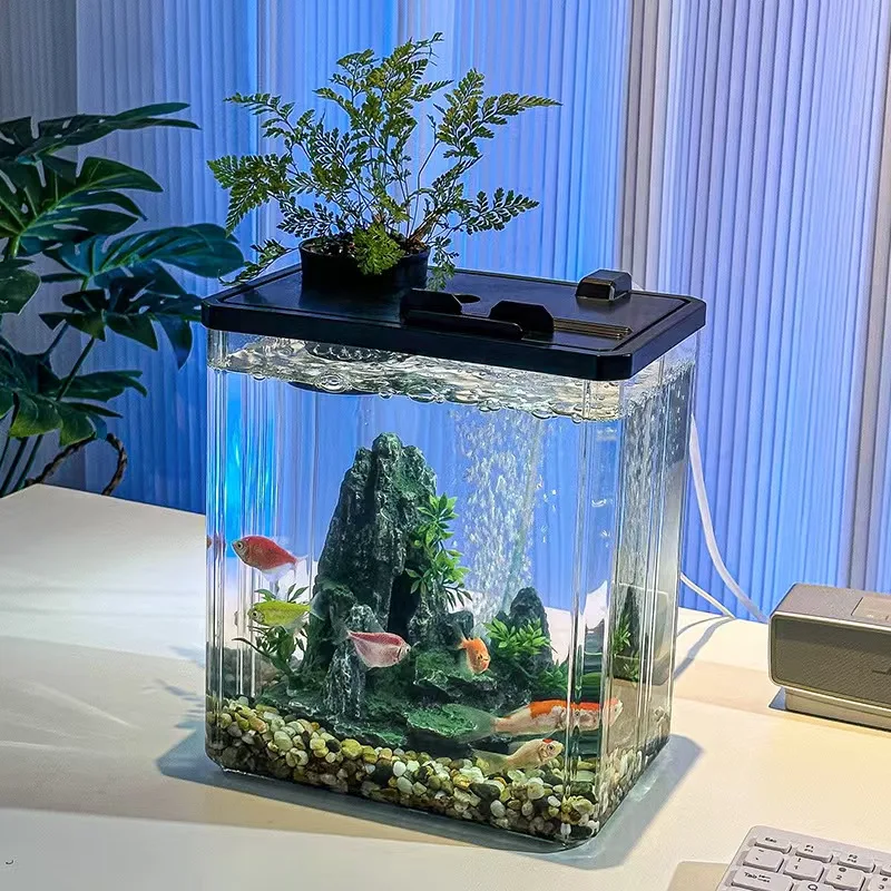Transparent Acrylic Fish tank Viewing Fish tank Aquarium Landscaping With Lid Living Room Small Desktop tank Large