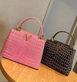 2024 Crocodile Pattern Lacquer Leather Bright Face Handbag Small High Grade Texture Light Luxury Women's Bag