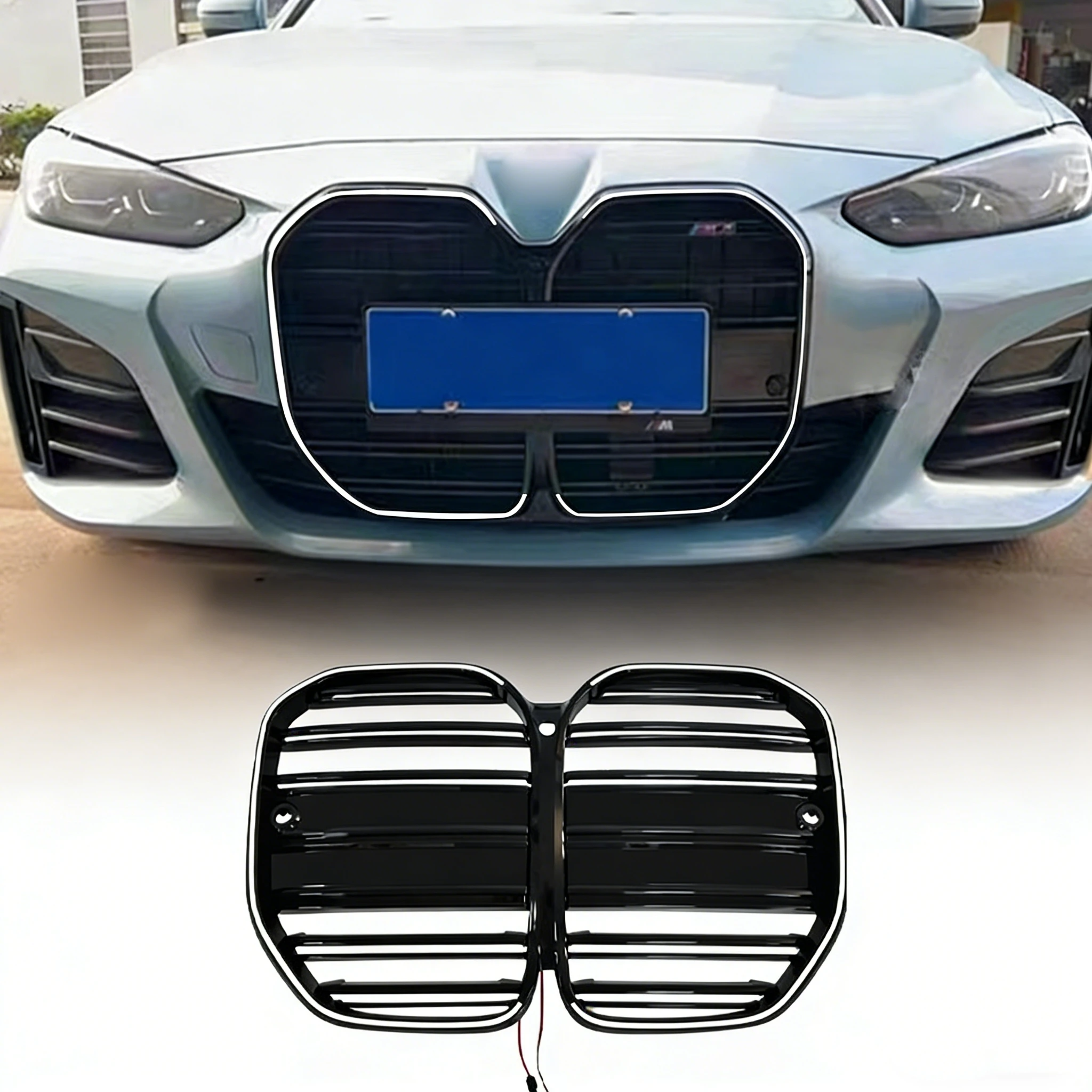 2021+ 4 Series M4 G22 G23 G26 G80 G82 Front LED Line Gloss Black ACC Kidney Grill Grilles