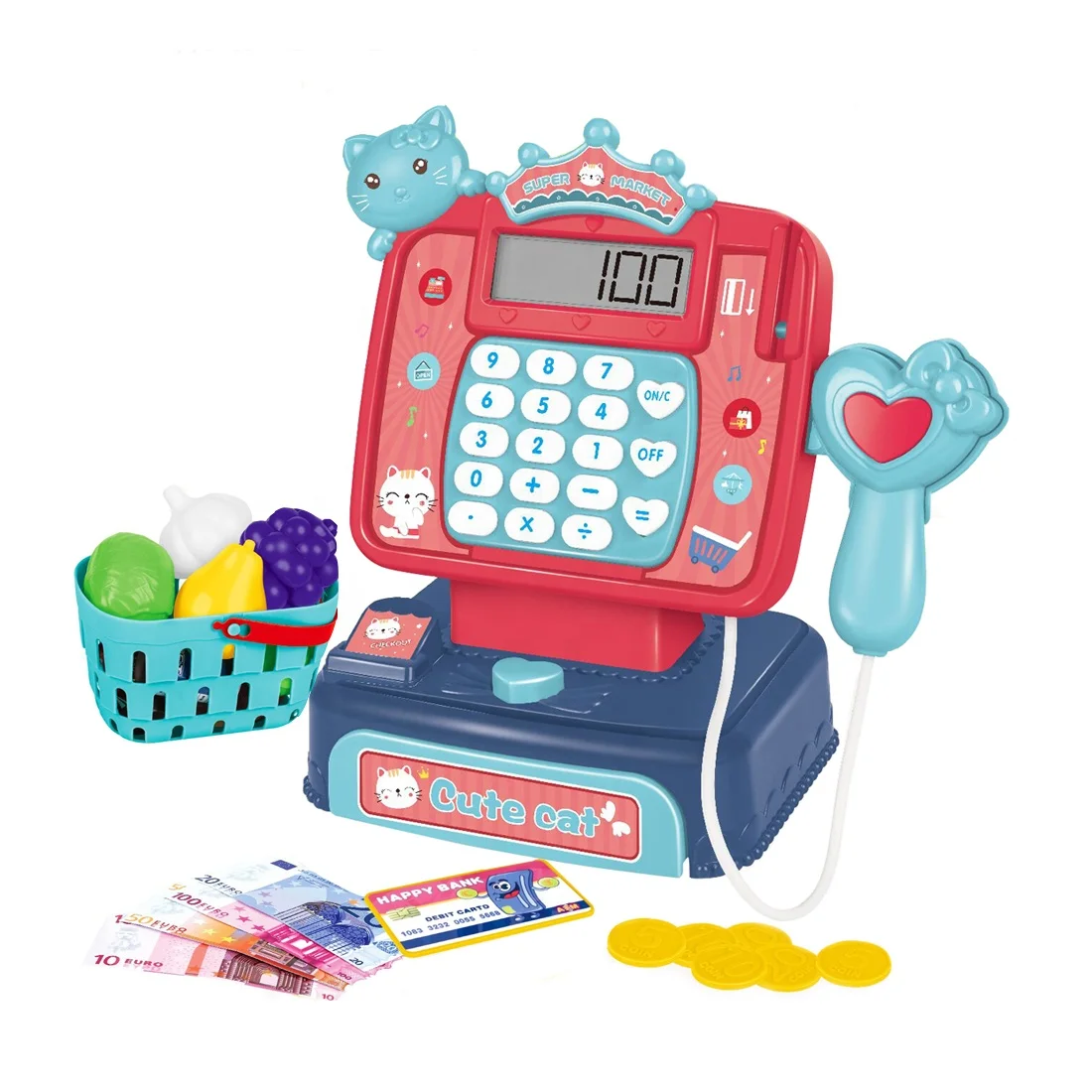 Cashier Game Set Pretend Play Money Coins Calculator Cashier Toy Games Kids 