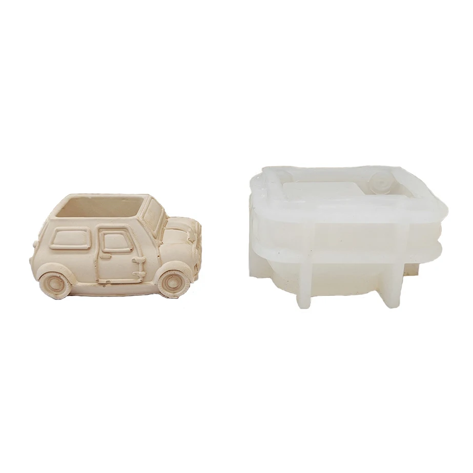 3D Novelty Easy Operating Fine Textures Cartoon Vintage Old Car Pattern Silicone Mold for Diy Cement Resin Succulent Flower Pot