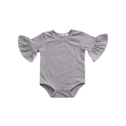 Комбинезон для новорожденных девочек, однотонный хлопковый комбинезон с расклешенным рукавом, черного, белого, серого цветов, на 0-24 мес., лето 1060