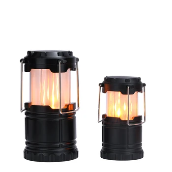 Outdoor Portable Dual Function Collapsible LED 3*AA Dry Battery Camping Lanterns With Fire Flame Light And Bright LED Light