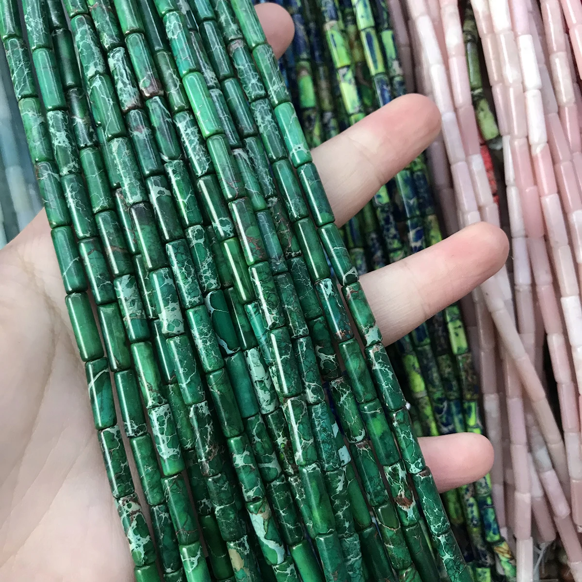 Wholesale 4*13mm Round Tube Cube Of Loose Beads Natural Stone Emperor